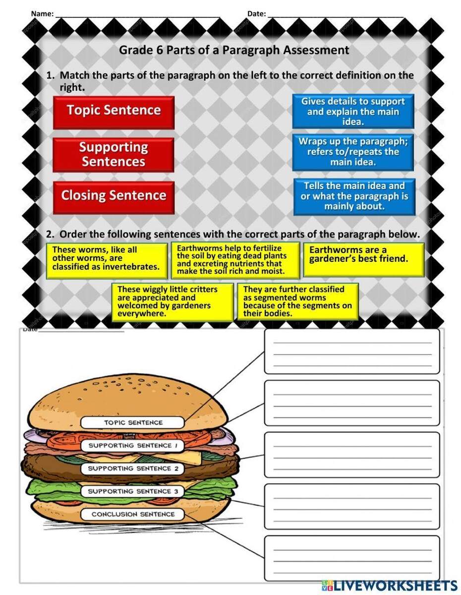 Parts Of A Paragraph Assessment Worksheet Worksheets Library