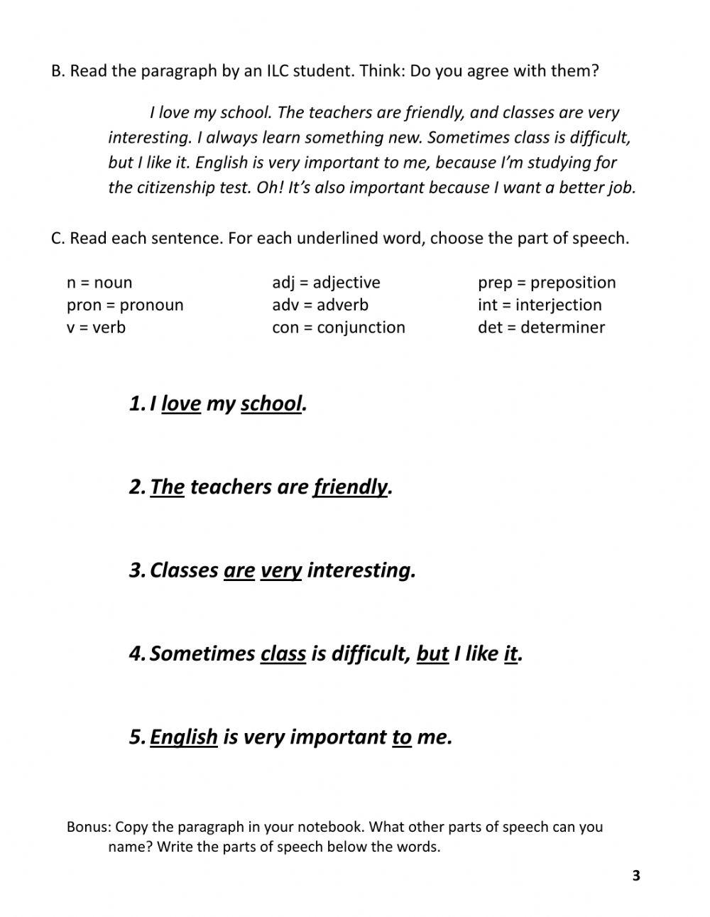 Parts Of Speech Worksheet Noun Adjective Verb Adverb