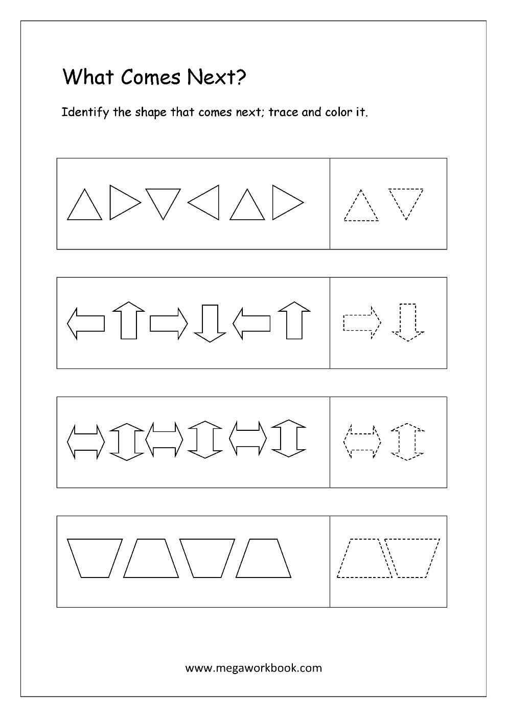 Pattern Identification What Comes Next Worksheets For Preschool Kindergarten MegaWorkbook Pattern Identification What Comes Next Worksheets For Preschool Kindergarten MegaWorkbook