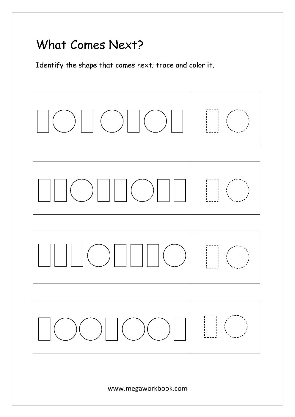Pattern Identification What Comes Next Worksheets For Preschool Kindergarten MegaWorkbook Pattern Identification What Comes Next Worksheets For Preschool Kindergarten MegaWorkbook