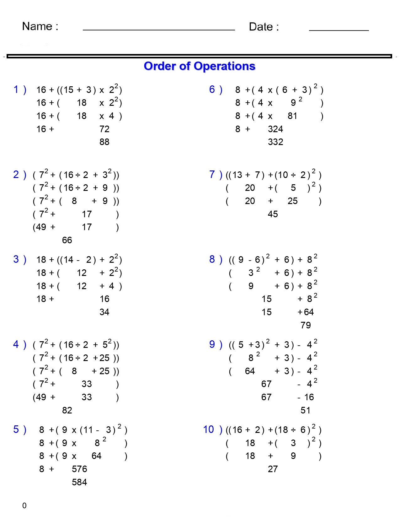 PEMDAS Problems Order Of Operations Worksheets Basic With Nested Parentheses And Exponents Made By Teachers PEMDAS Problems