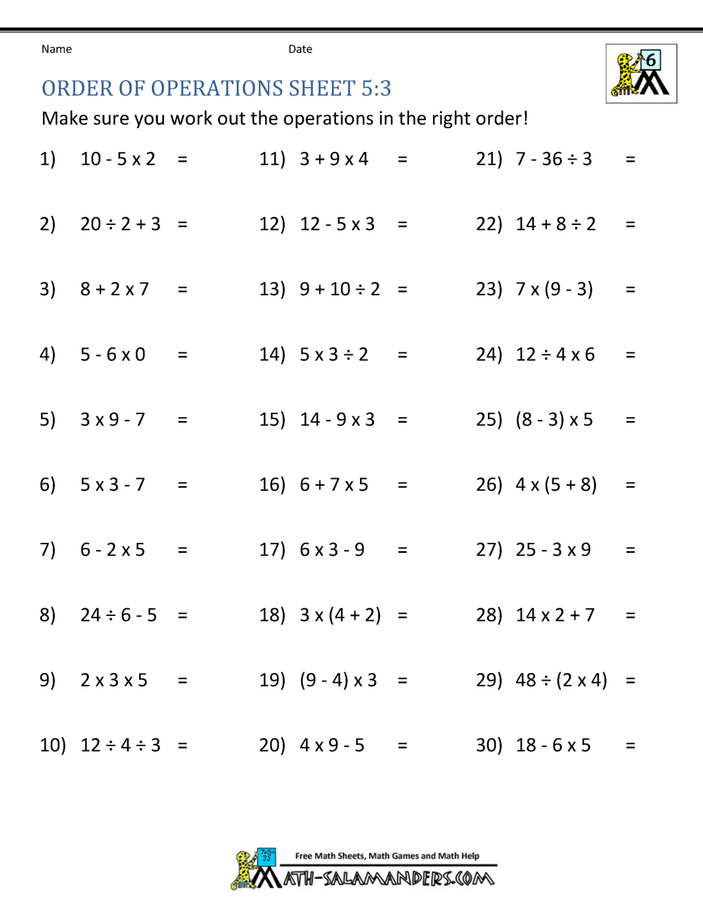 PEMDAS Problems Order Of Operations Worksheets Add Subtract Multiply And Divide Made By Teachers
