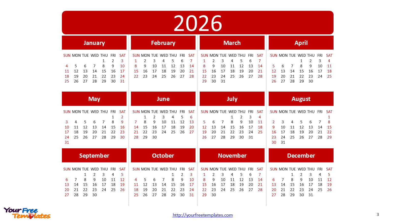 Plan Ahead With The 2026 Calendar Printable Free PowerPoint Template