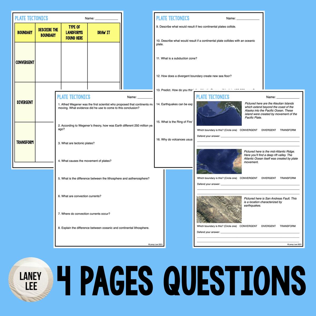 Plate Tectonics Reading Reading Comprehension Worksheets Laney Lee Plate Tectonics Reading Reading Comprehension Worksheets Laney Lee