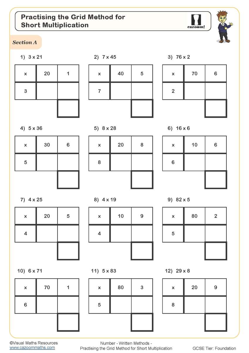 Practising The Grid Method For Short Multiplication A Worksheet Fun And Engaging PDF Worksheets