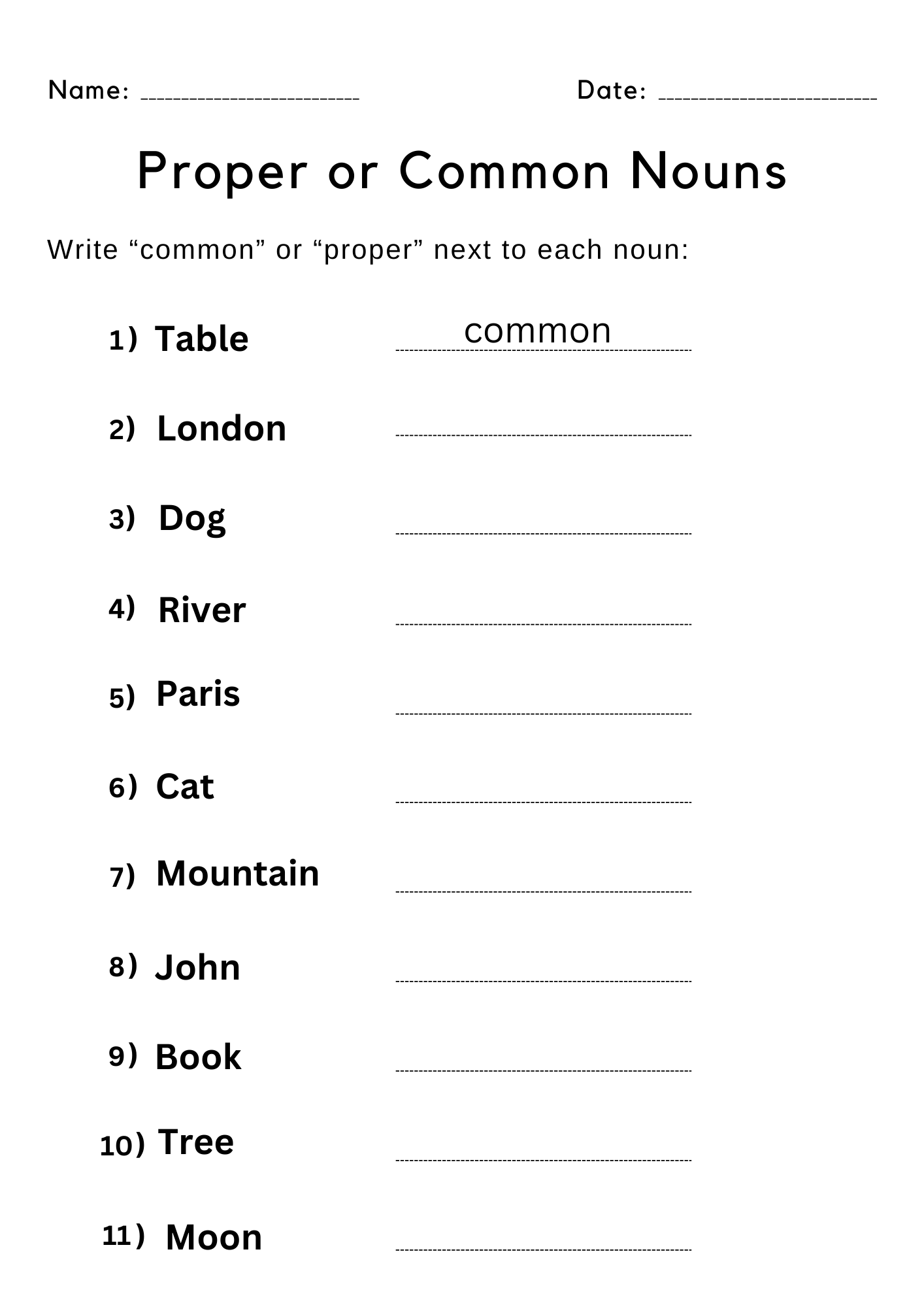 Common And Proper Nouns Worksheet Grade1to6