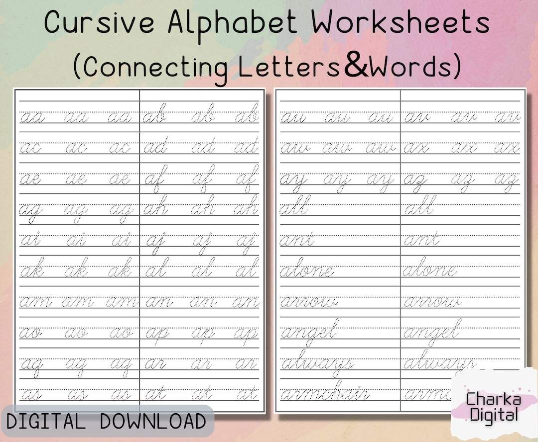 Printable Cursive Alphabet Worksheets Handwritting Practice Pages How To Connect Cursive Letters Cursive Writing Practice Etsy Sweden Printable Cursive Alphabet Worksheets Handwritting Practice Pages How To Connect Cursive Letters Cursive Writing Practice Etsy Sweden