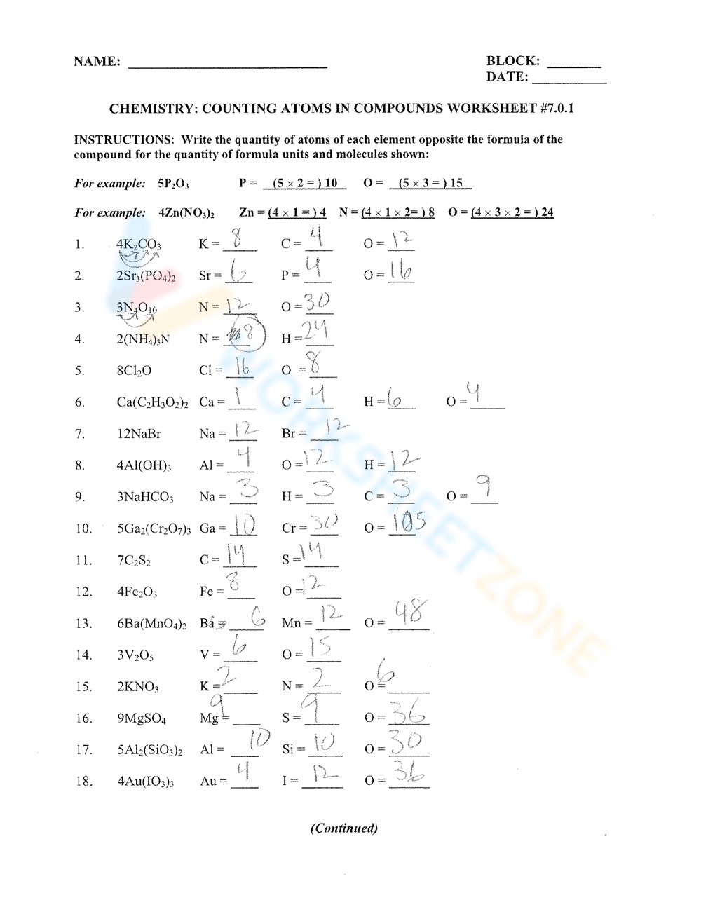 Printable Grade 8 Counting Atoms Worksheets Download
