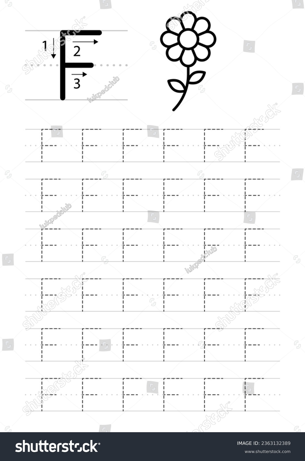 Printable Letter F Alphabet Tracing Worksheet Stock Vector Royalty Free 2363132389 Shutterstock Alphabet Trace Colour Worksheet Letter F Top Teacher