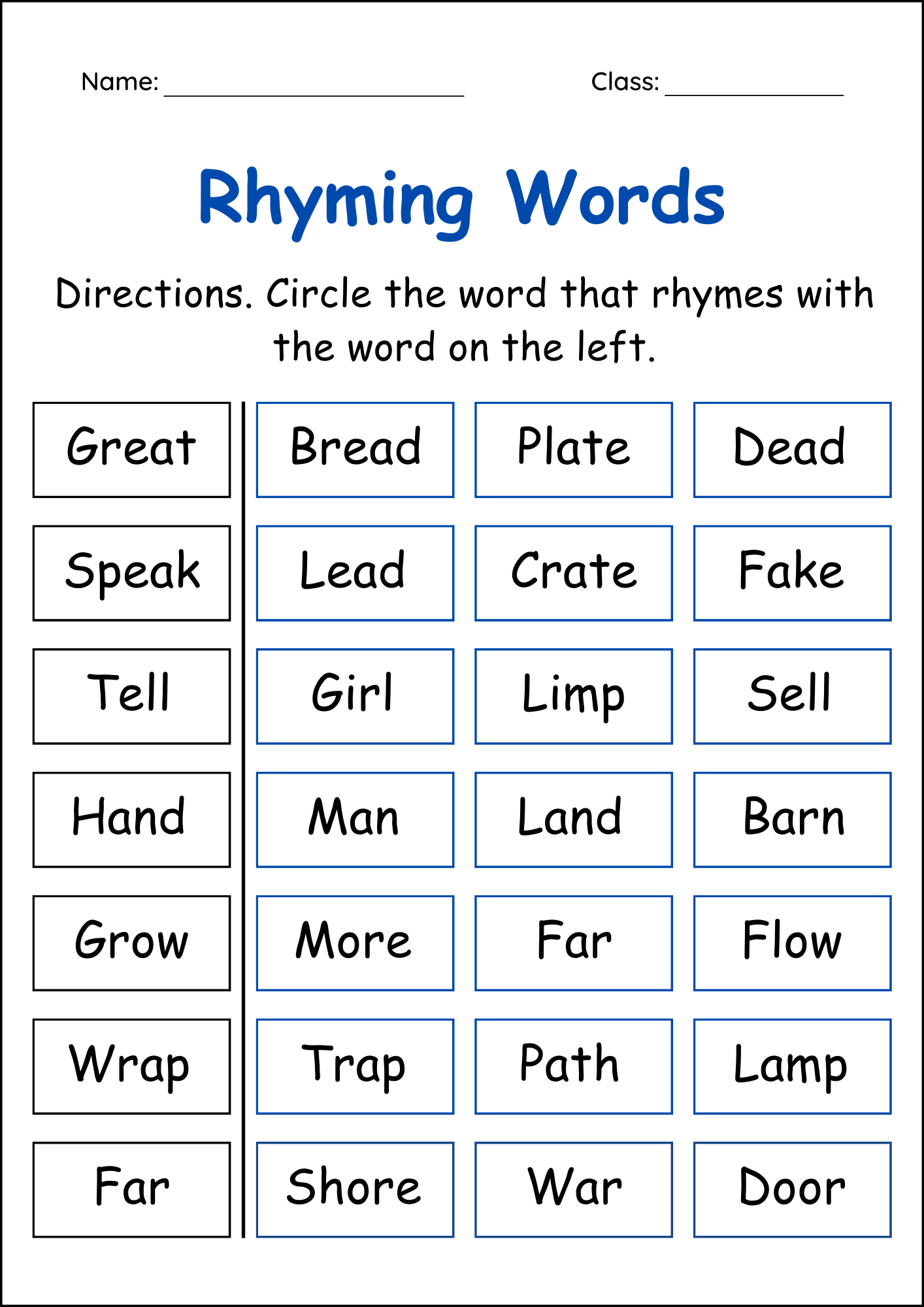 Printable Match Rhyming Words Activities Worksheets 1st Grade Rhyming Words Teaching Resources