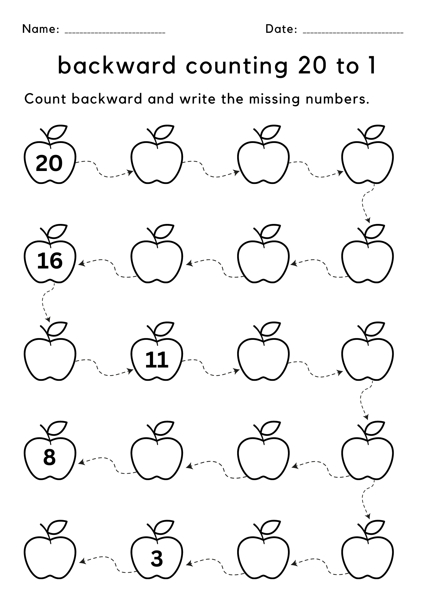 Printable Missing Number Backward Counting 20 To 1 Worksheet For Kindergarten Made By Teachers Printable Missing Number Backward Counting 20 To 1 Worksheet For Kindergarten Made By Teachers