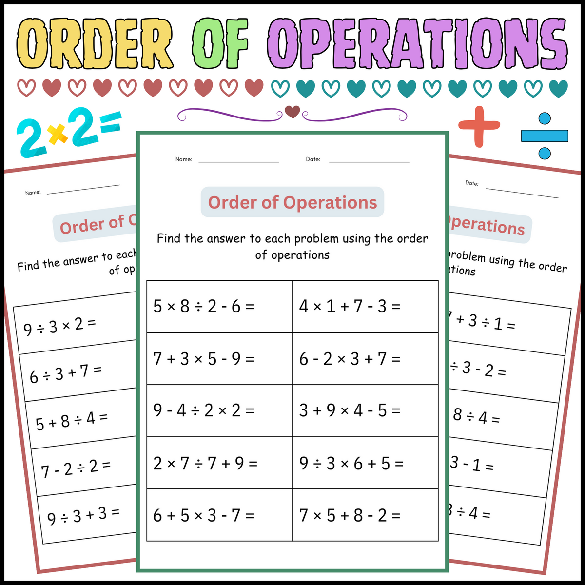 PEMDAS Problems Order Of Operations Worksheets Basic With Nested Parentheses Made By Teachers