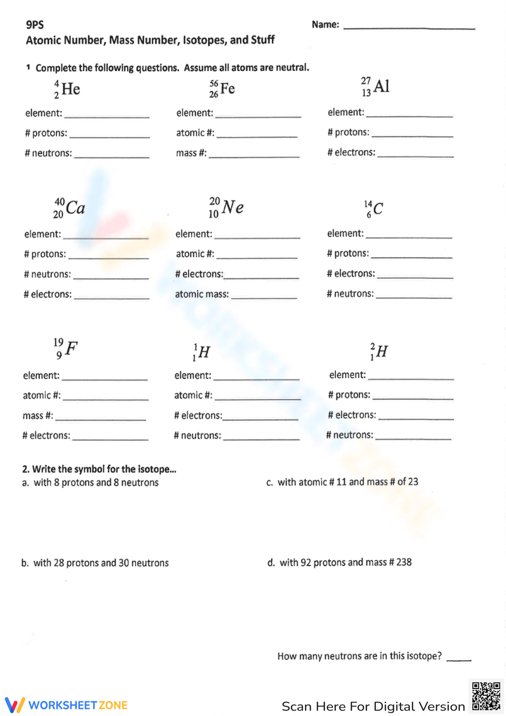 Printable Protons Neutrons And Electrons Practice Worksheets