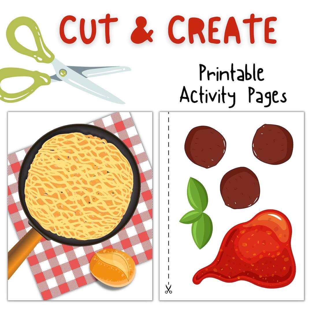 Printable Spaghetti And Meatballs Cut And Create Food Assembly Kit Printable Crafts For Kids Etsy Israel