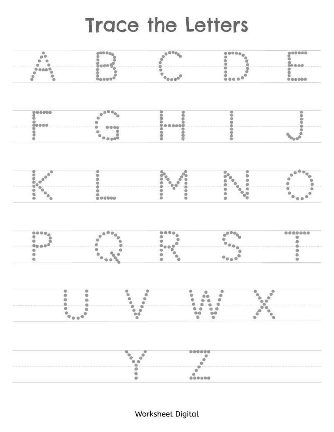 Printable Worksheets Trace The Letters Uppercase A Z Preschool Kindergarten Homeschool Etsy Sweden