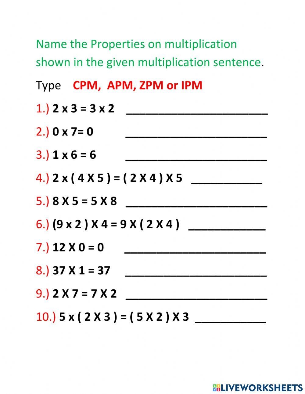 Properties Of Multiplication Online Worksheet For Grade 2 Live Worksheets Library