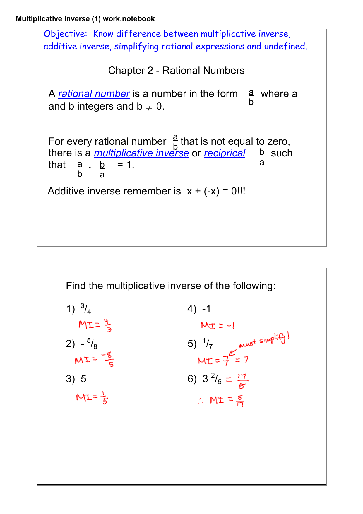 Rational Numbers Multiplicative Inverse Simplifying Expressions Rational Numbers Multiplicative Inverse Simplifying Expressions