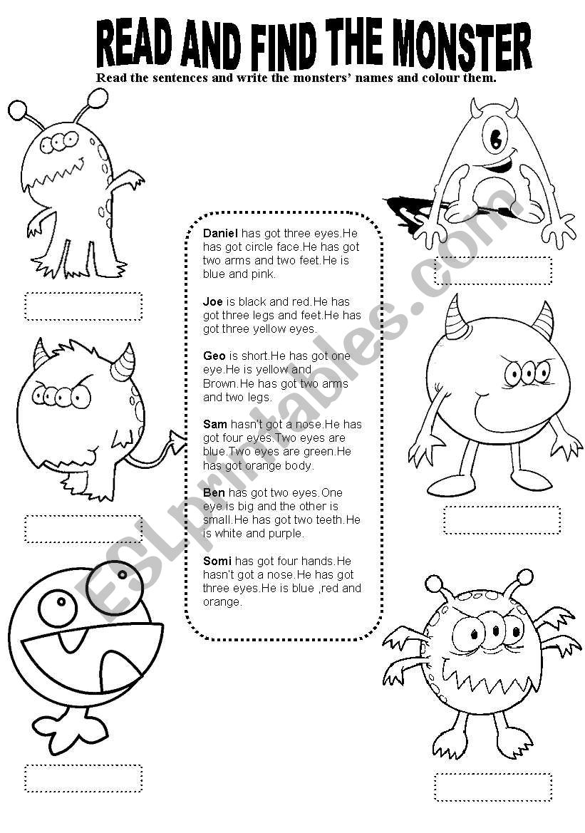 Read Find And Colour The Monsters ESL Worksheet By Sensem