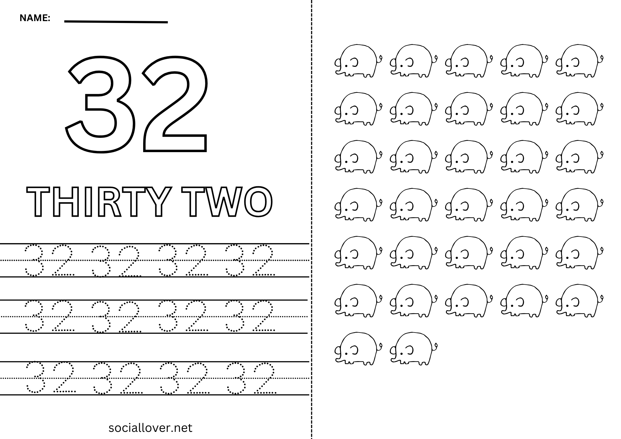 Read Write Count And Trace Math Number 32 Practice Worksheet Trace Numbers 29 30 31 32 Https ELearning24x7