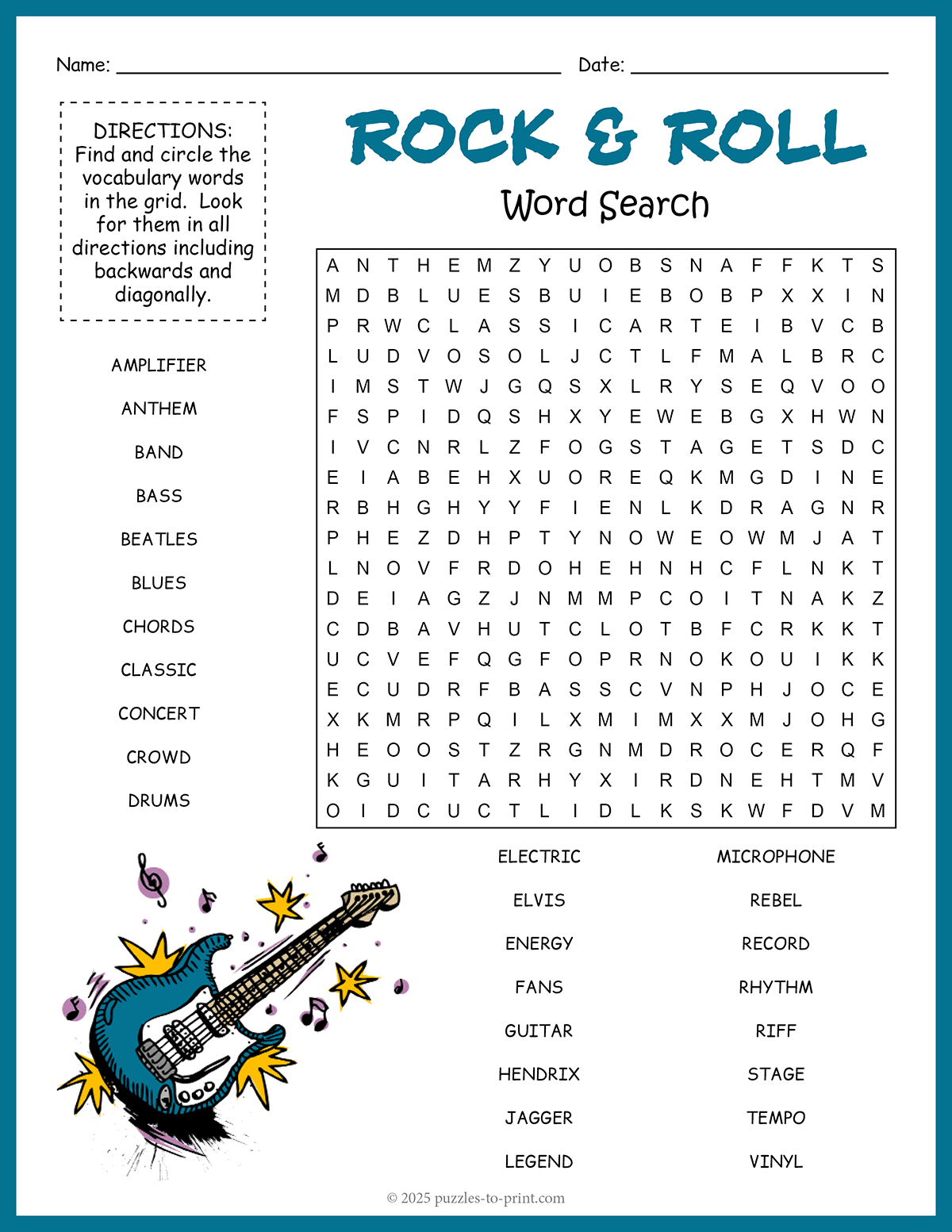 Rock And Roll Word Search