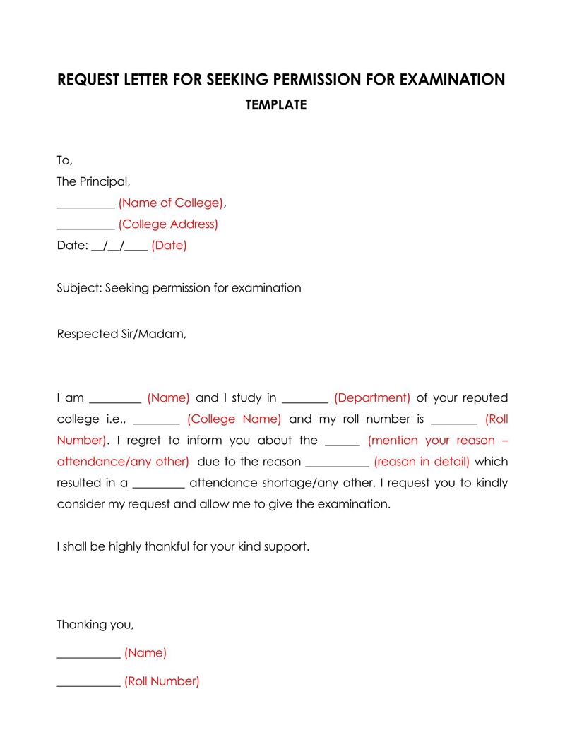 Sample Permission Letters To Take The Exam Sit In Exam