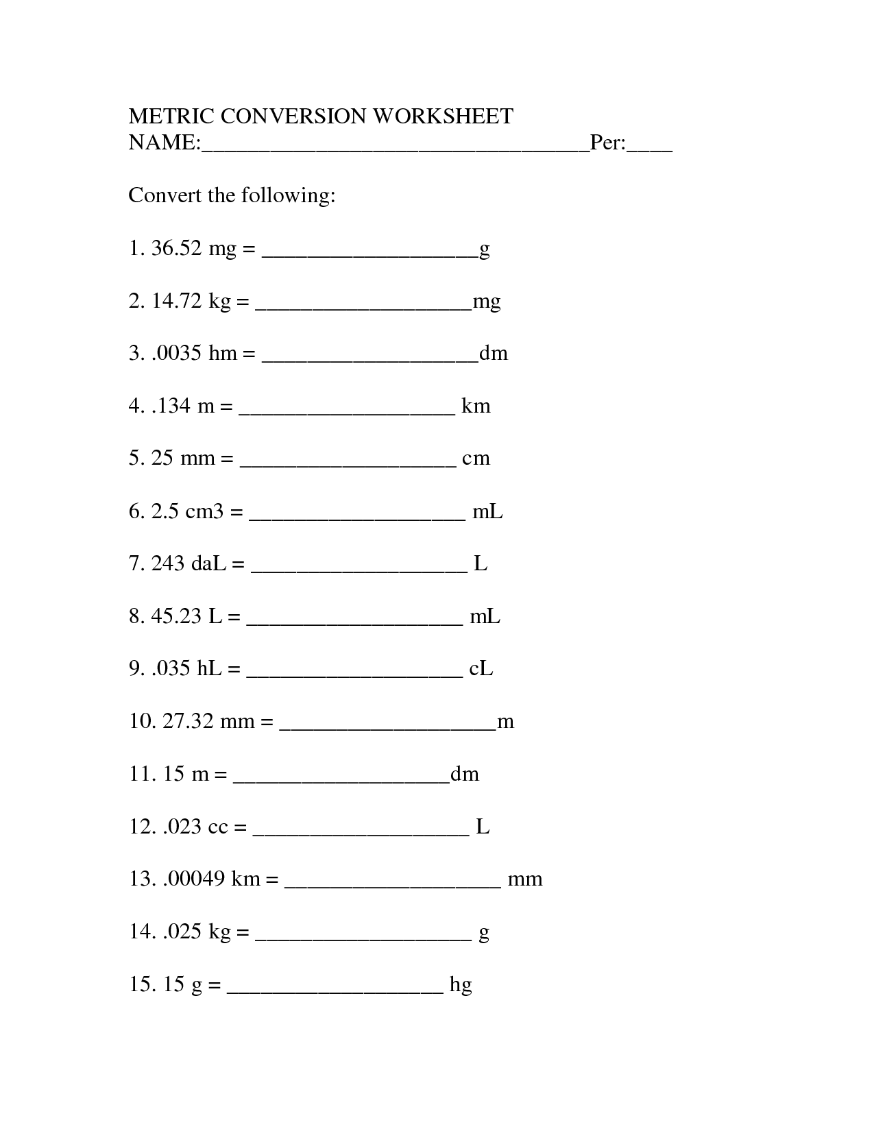 Science Conversion Worksheet Practice Units Conversion Online