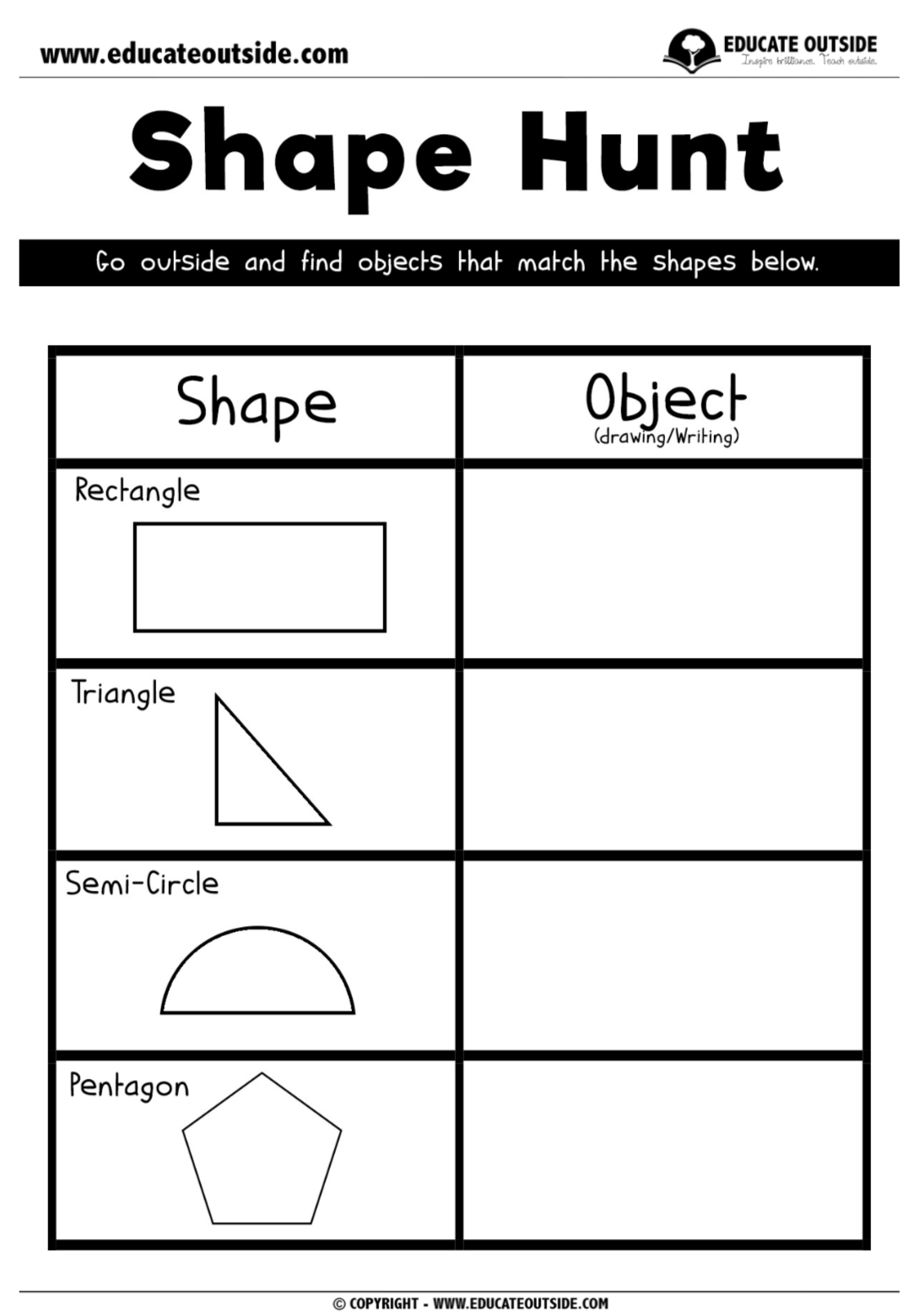 Shape Recognition Shape Scavenger Hunt Educate Outside Worksheets Library
