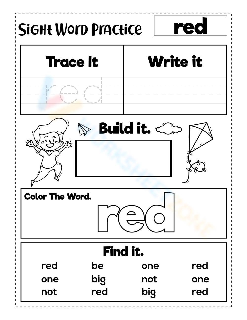 Sight Word Red Worksheet Sight Word Red Worksheet