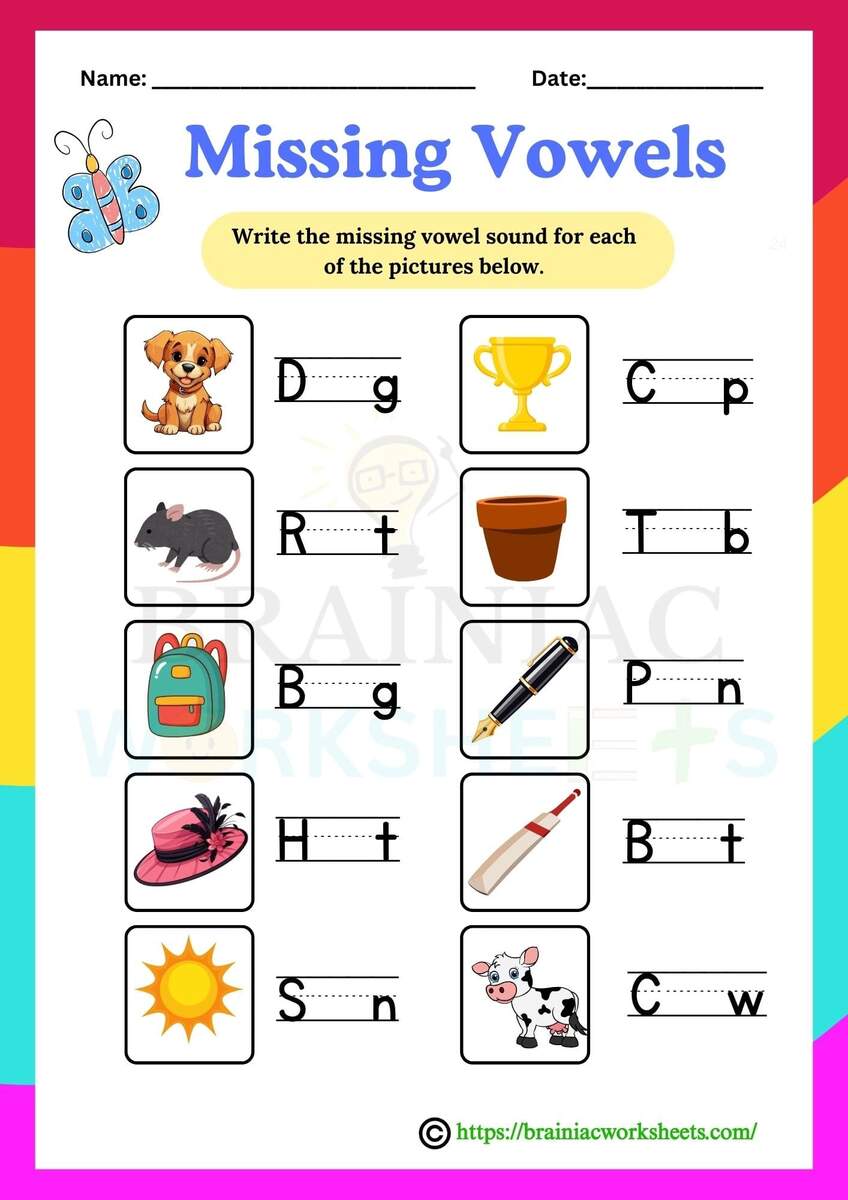 Simple Missing Vowels CVC Phonics Lkg English Worksheet Brainiac Worksheets Simple Missing Vowels CVC Phonics Lkg English Worksheet Brainiac Worksheets