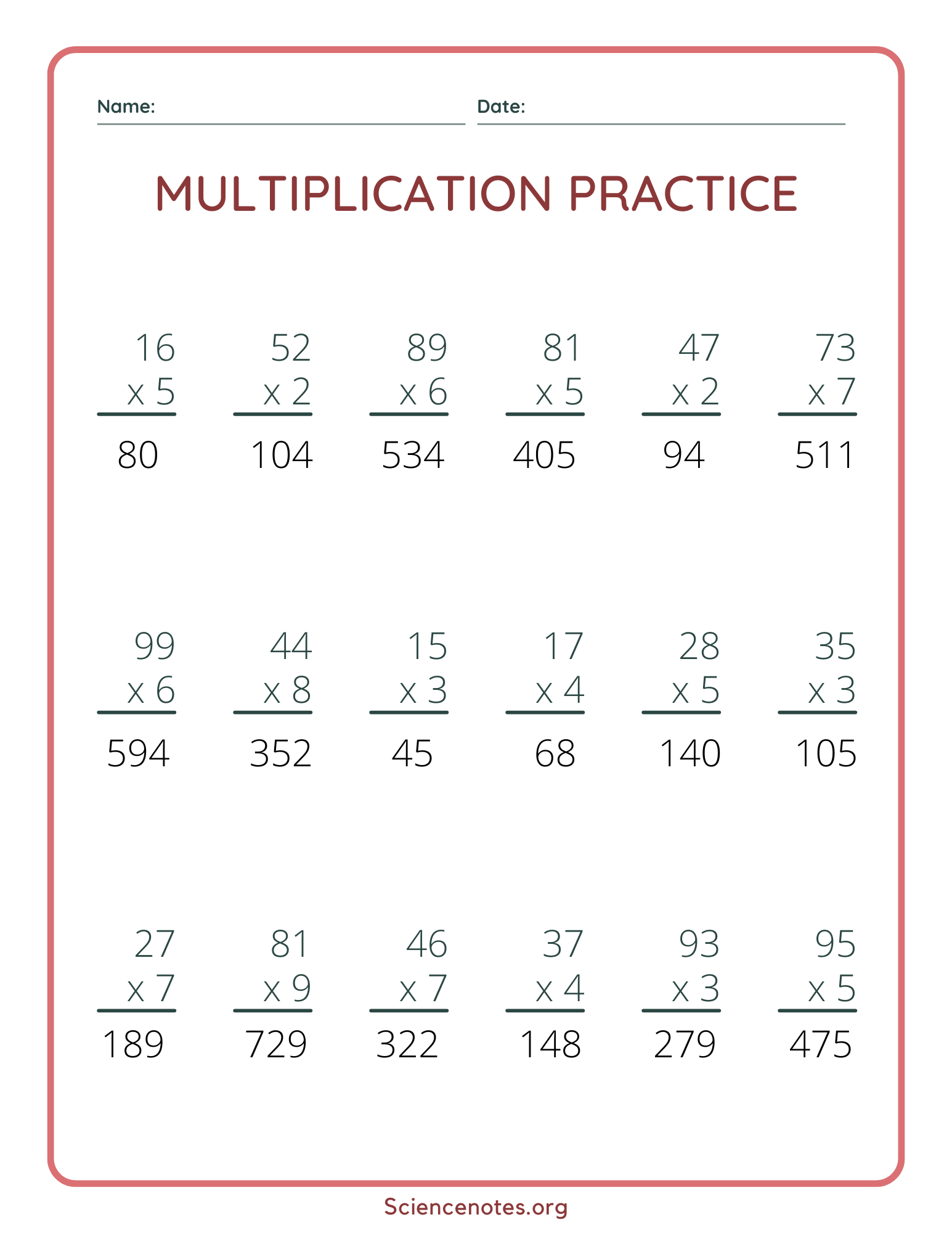 Single Digit Multiplication Worksheets Single Digit Multiplication Worksheets