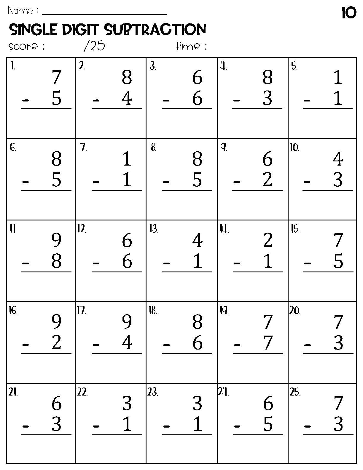 Single Digit Subtraction Worksheets Etsy Subtraction Worksheets Free Printable Math Drills Free Printables Lettering SVG Files Tools Apps