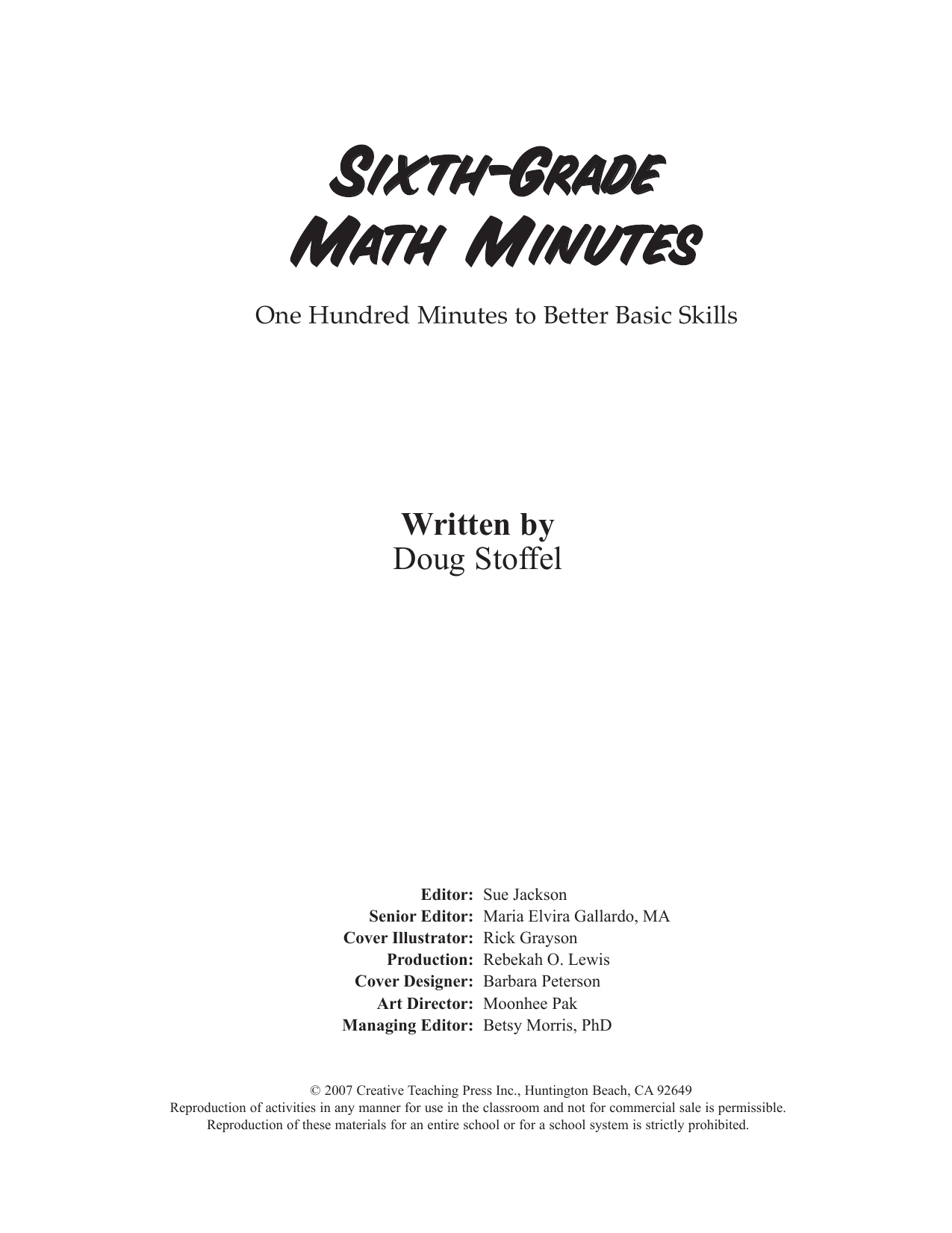 Sixth Grade Math Minutes Workbook