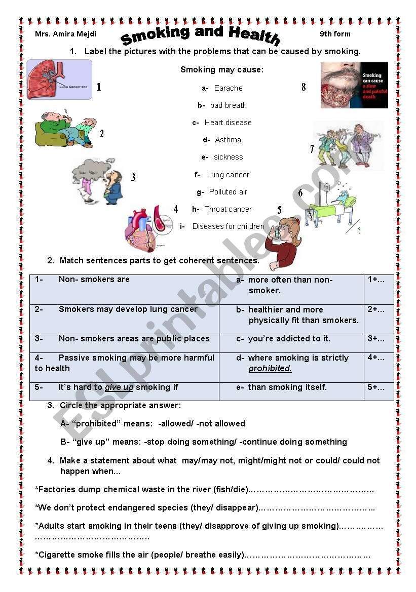 Smoking And Health ESL Worksheet By Amira G