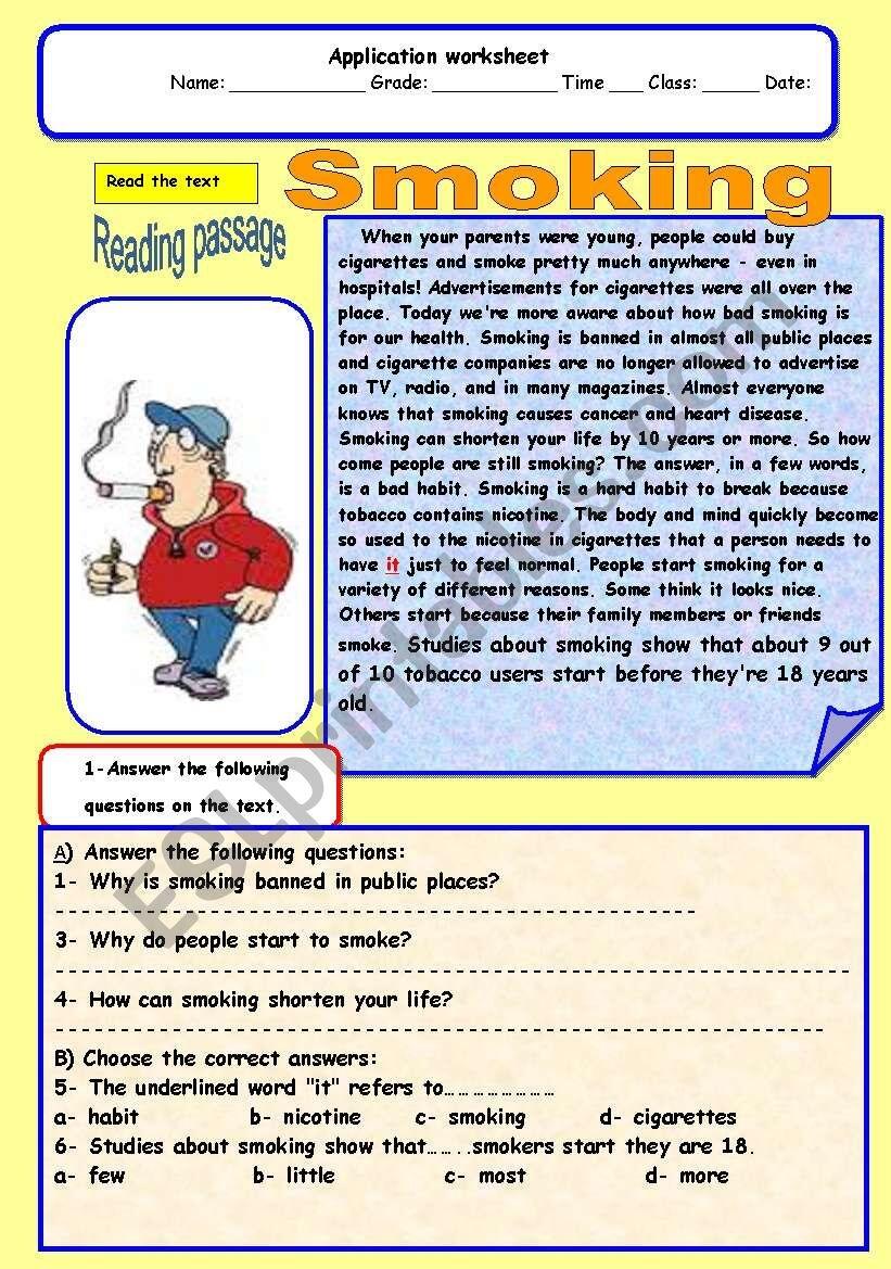 Smoking ESL Worksheet By Adel A