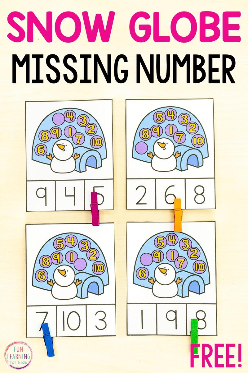 Snow Globe Missing Number Cards Snow Globe Missing Number Cards