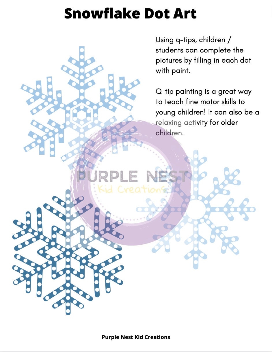 Snowflake Dot Art Q Tip Painting Printable PDF Etsy