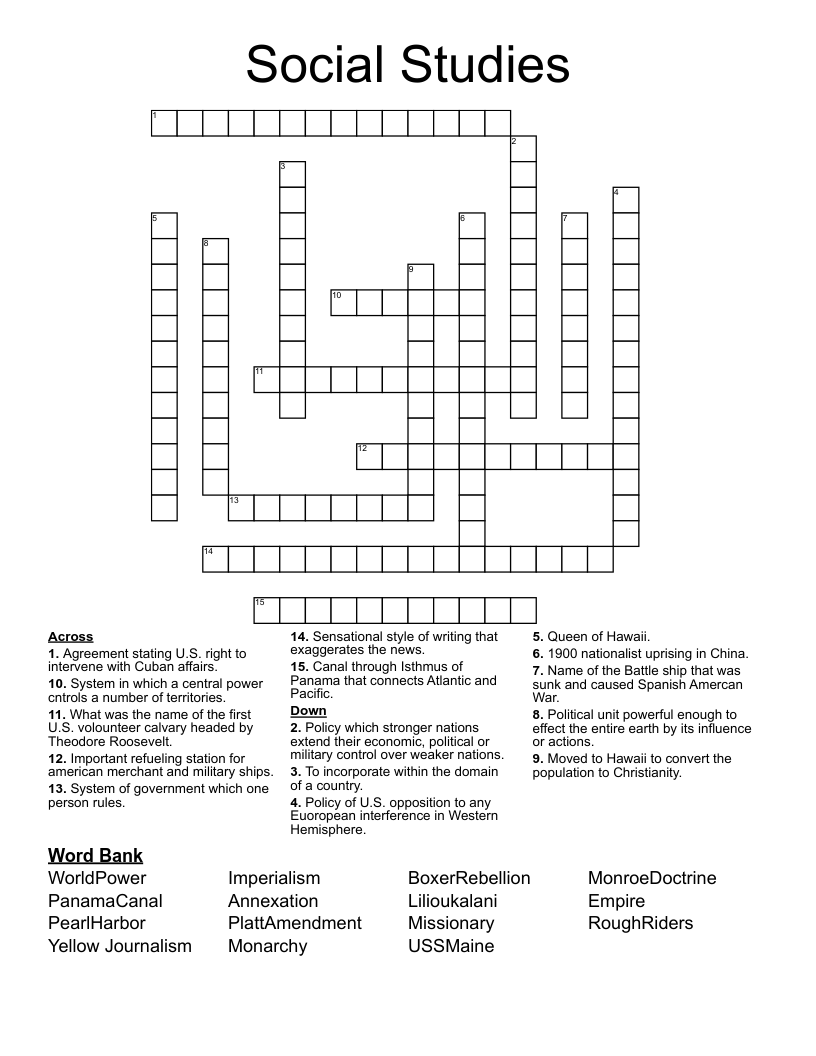 Social Studies Crossword WordMint