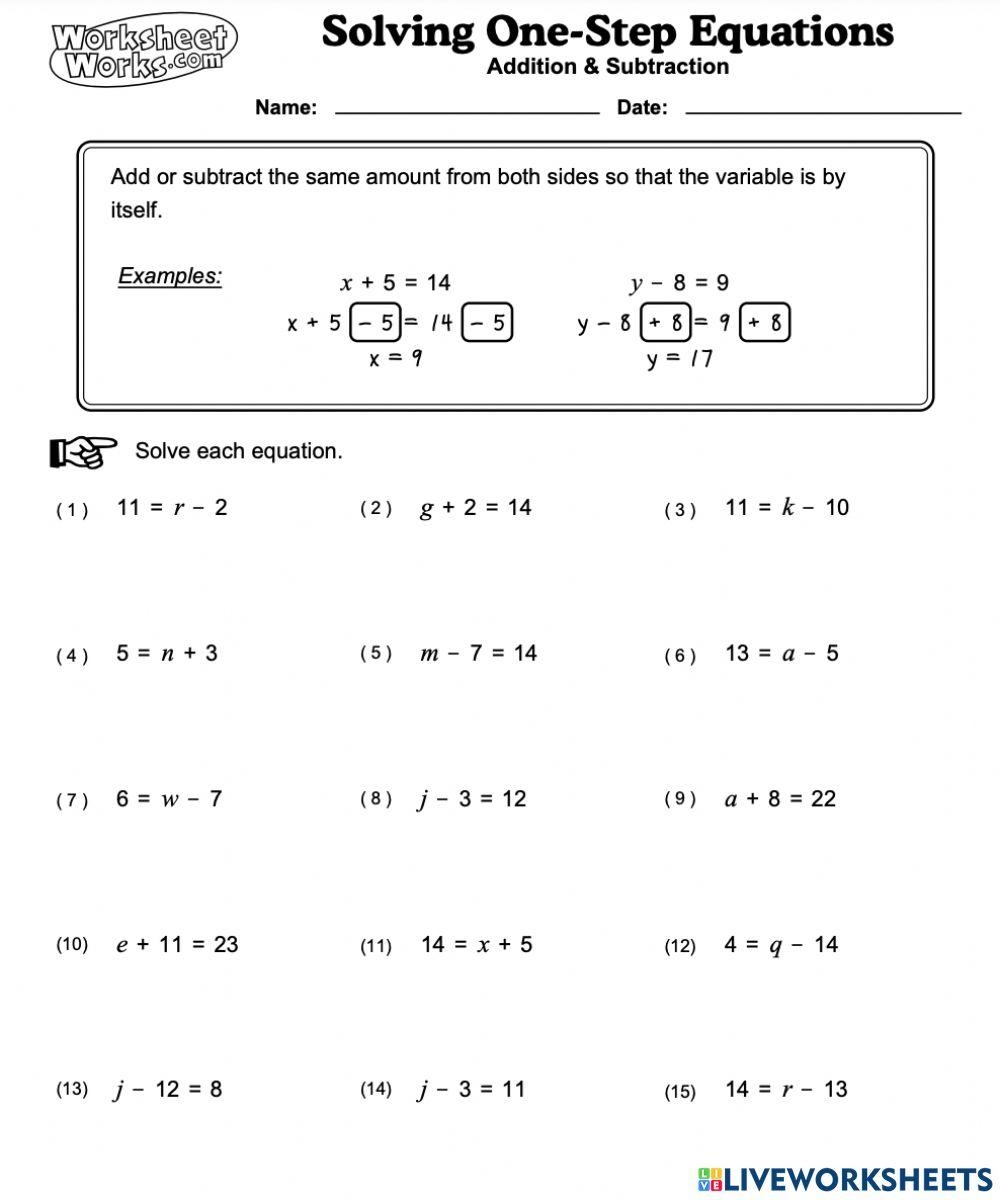 Solving 1 Step Equations Addition And Subtraction Worksheet Worksheets Library Solving 1 Step Equations Addition And Subtraction Worksheet Worksheets Library