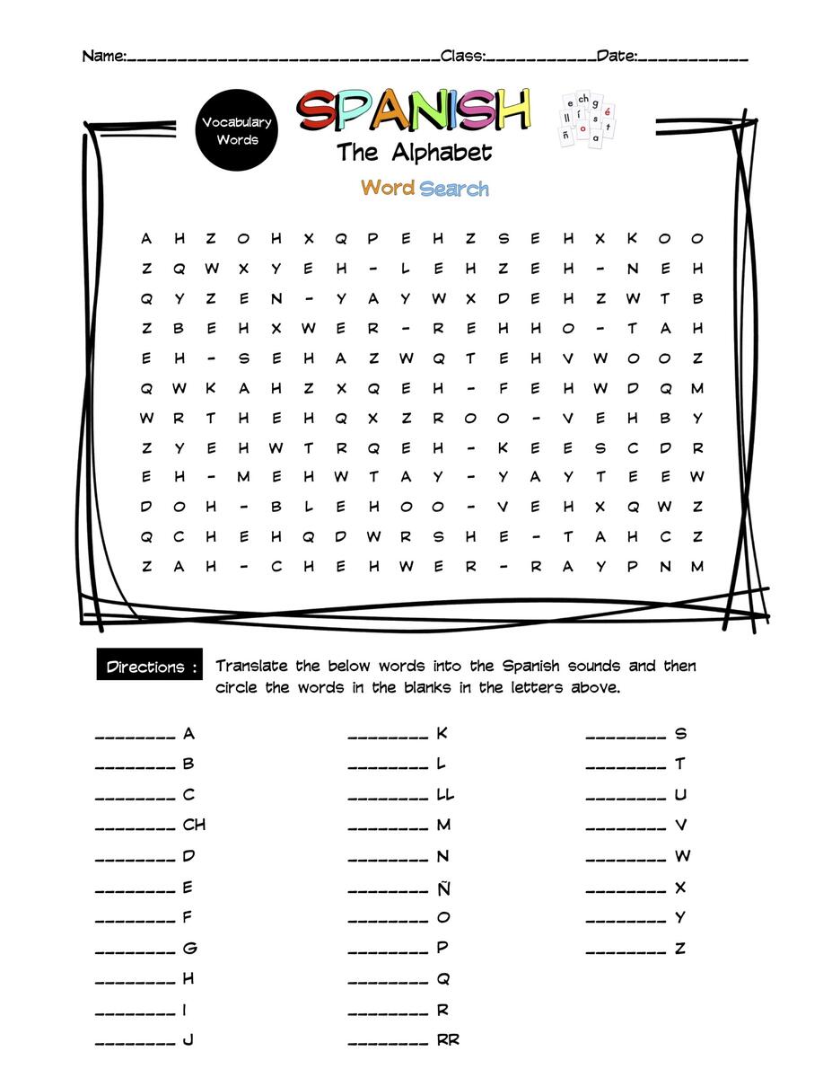 Spanish Alphabet Vocabulary Word Search Worksheet Answer Key Made By Teachers