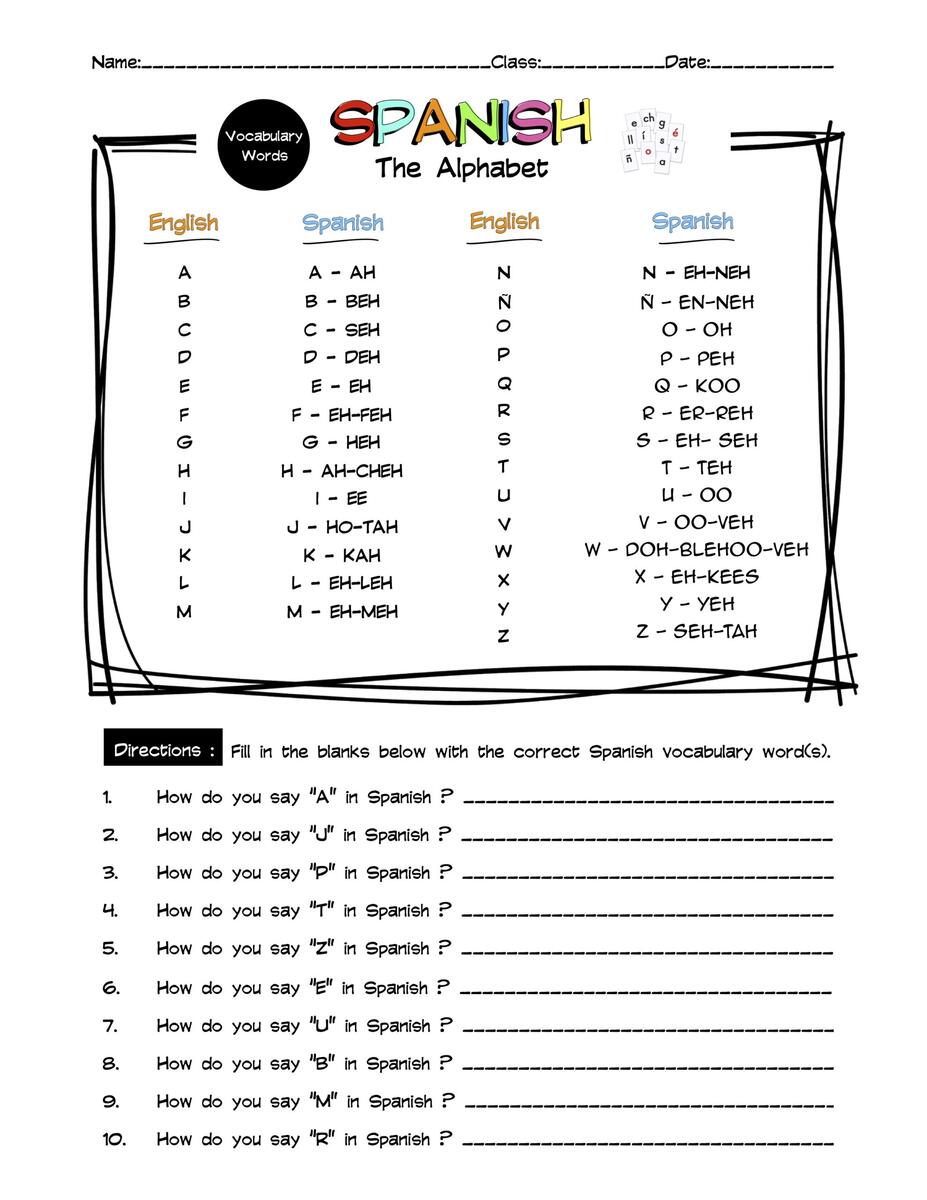 Spanish The Alphabet Vocabulary Word List Worksheet Answer Key Made By Teachers Spanish The Alphabet Vocabulary Word List Worksheet Answer Key Made By Teachers