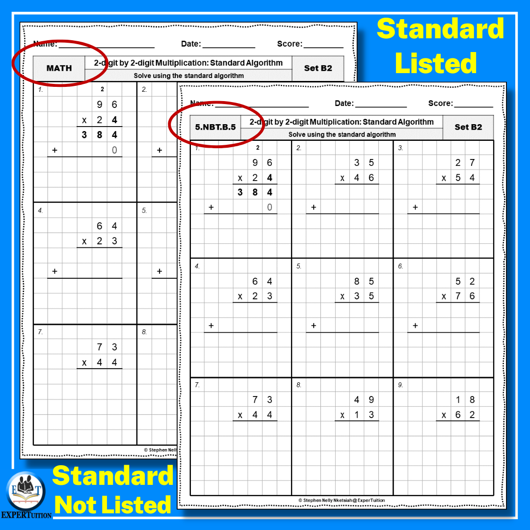 Standard Algorithm Long Multiplication Worksheets Bundle Made By Teachers