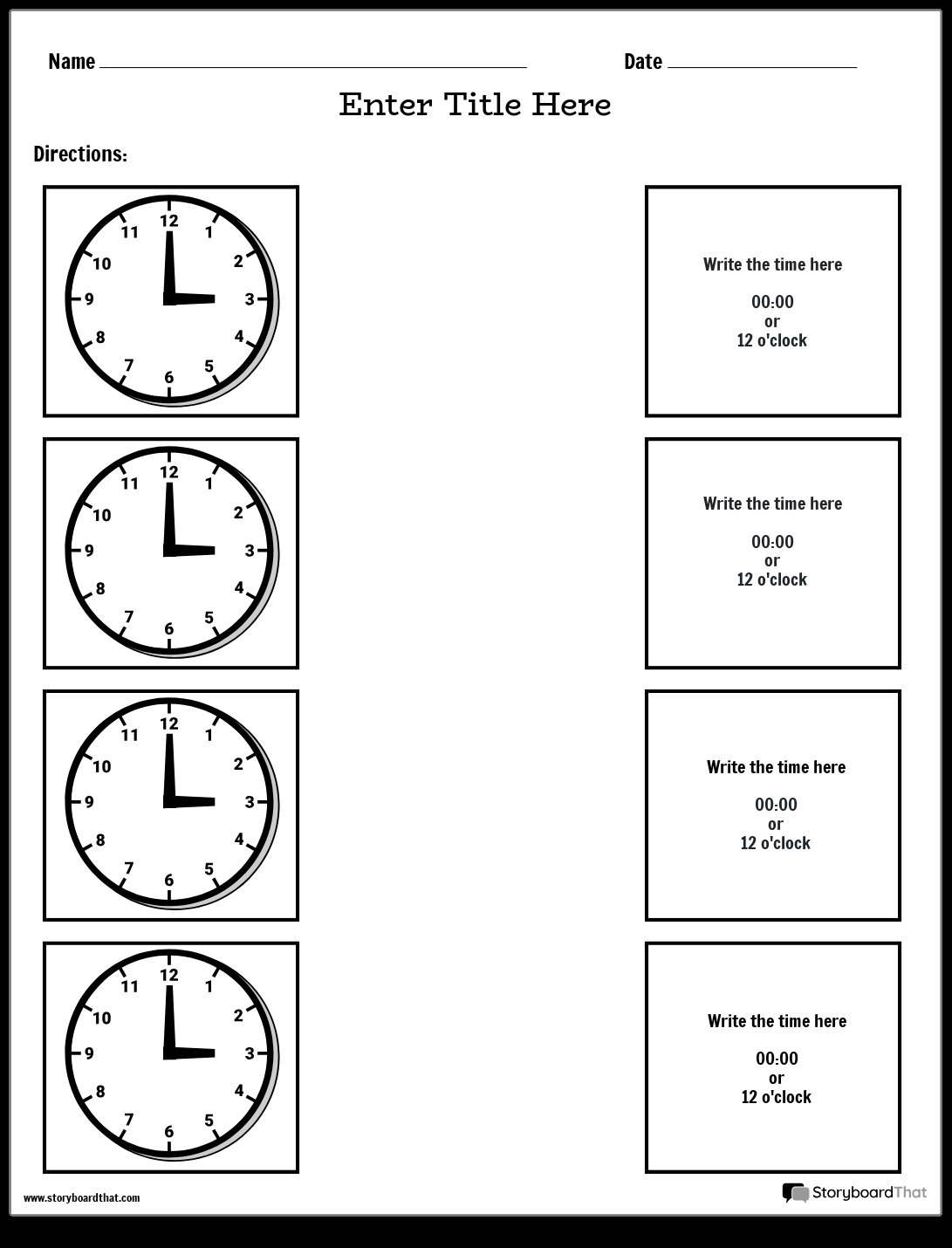 Storyboard That Telling Time Worksheet Creator
