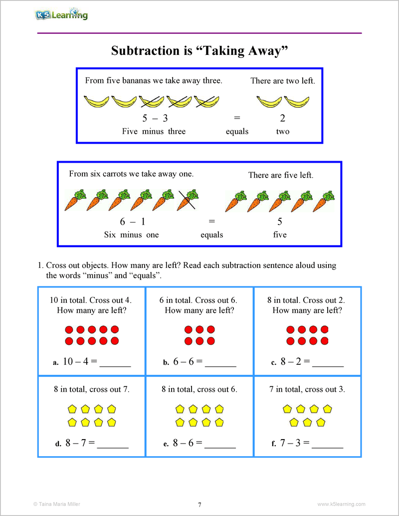 Subtraction Workbook For Grade 1 K5 Bookstore