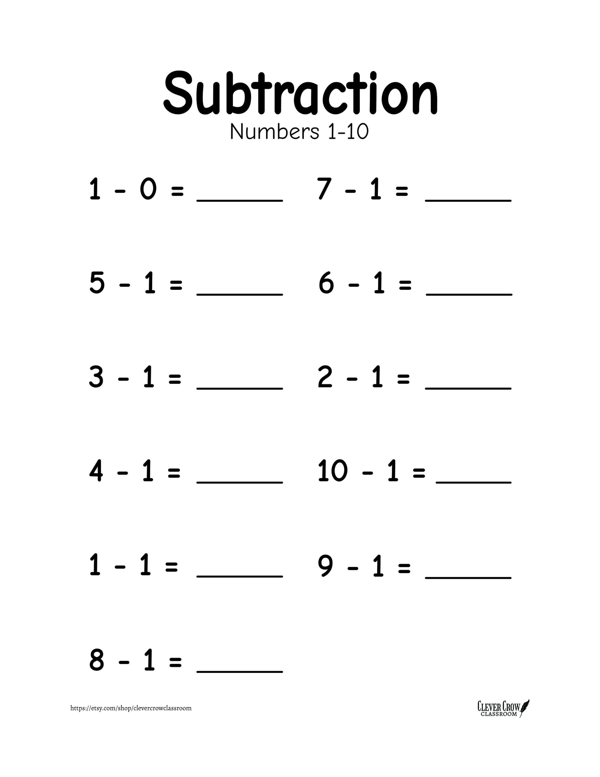 Subtraction Worksheets Numbers 1 10 Vertical Horizontal Digital Download Etsy Subtraction Worksheets Numbers 1 10 Vertical Horizontal Digital Download Etsy