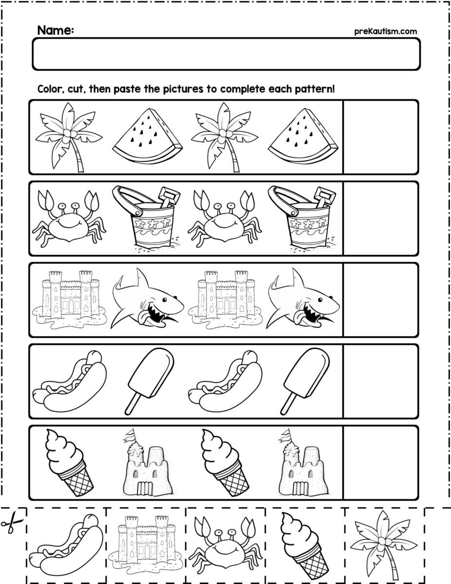 Summer Objects AB Pattern Worksheets 10 Pages By PreKautism TPT Summer Objects AB Pattern Worksheets 10 Pages By PreKautism TPT