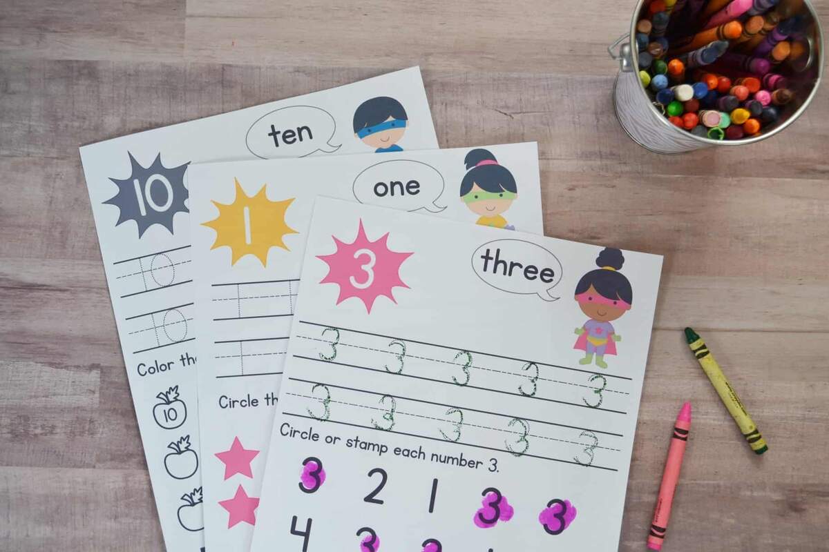 Super Hero Preschool Number Worksheets Numbers 1 10 Mary Martha Mama