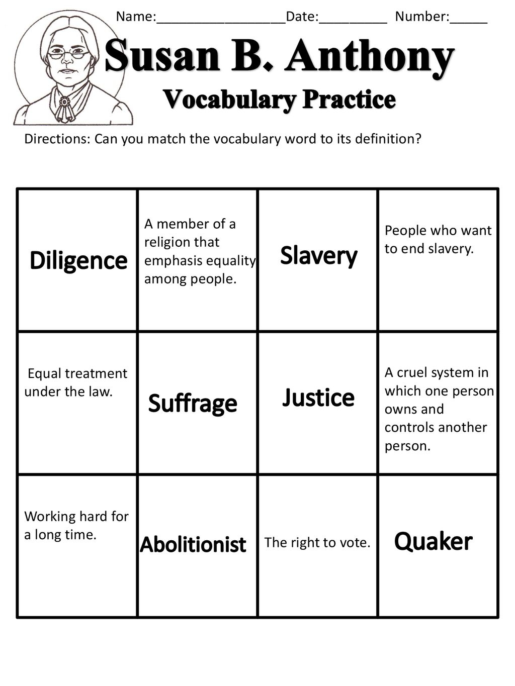 Susan B Anthony Vocabulary Practice Slavery Diligence Justice Worksheets Library Susan B Anthony Vocabulary Practice Slavery Diligence Justice Worksheets Library