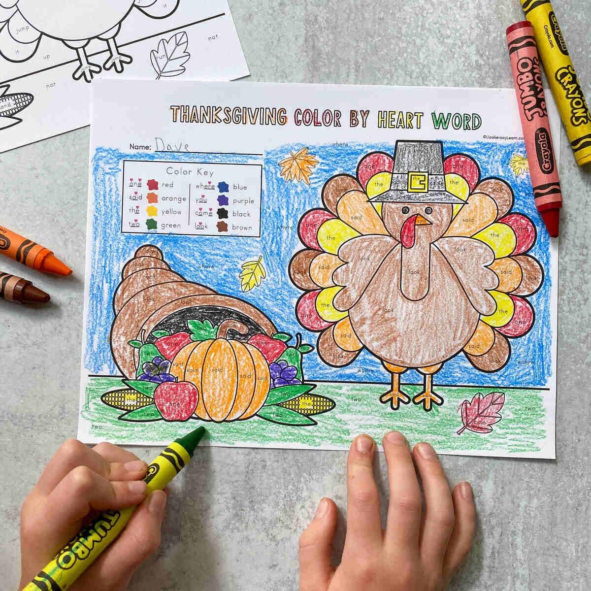 Thanksgiving Color By Sight Word Printables Literacy Learn