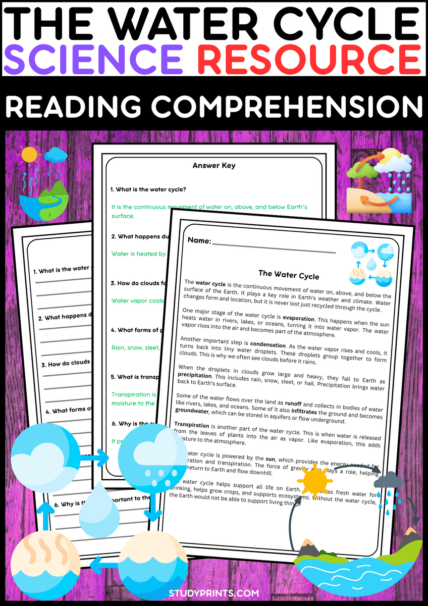 The Water Cycle Reading Passage With Comprehension Questions Study Prints