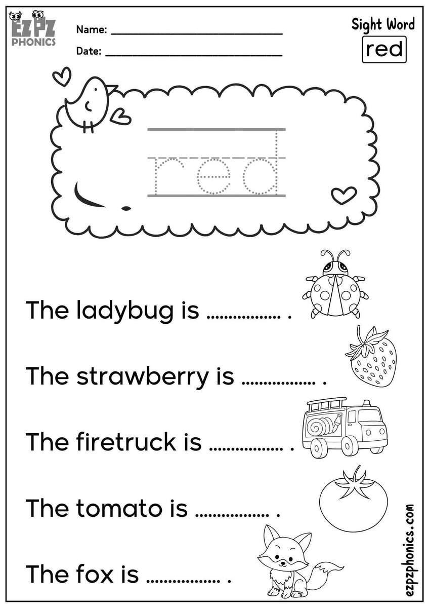 The Word Red Dolch Pre Kindergarten Sight Words Sentences Worksheet PDF Download Ezpzphonics Sight Word Mini Book Red Katie Roltgen Teaching